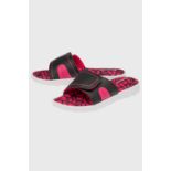 14 X BRAND NEW DUNLOP ADJUSTABLE STRAP MEMORY FOAM SLIDERS - WOMANS JAYNE SLIDERS IN BLACK / FUSCHIA