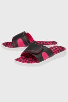 14 X BRAND NEW DUNLOP ADJUSTABLE STRAP MEMORY FOAM SLIDERS - WOMANS JAYNE SLIDERS IN BLACK / FUSCHIA