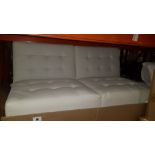 2 X 2 SEATER SOFA BED IN CREAM COLOUR - FAUX LEATHER ( PLEASE NOTE SOME PARTS MISSING )