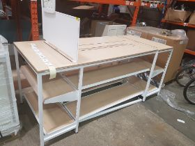 1 X BAY TABLE WITH 2 TIER UNDER SHELVING WOOD BOARDS (0.95m H x 2.22m L x 0.95m W) LOT SELLING