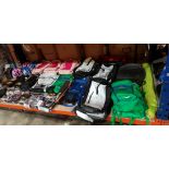 60 PIECE MIXED LOT CONTAINING BIKE HELMETS , CRIVIT BACKPACKS VARIOUS COLOURS PINK AND SALMON ,