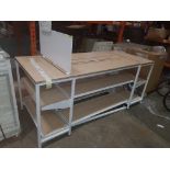 1 X BAY TABLE WITH 2 TIER UNDER SHELVING WOOD BOARDS (0.95m H x 2.22m L x 0.95m W) LOT SELLING