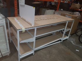 1 X BAY TABLE WITH 2 TIER UNDER SHELVING WOOD BOARDS (0.95m H x 2.22m L x 0.95m W) LOT SELLING