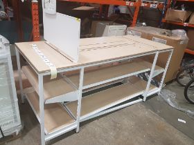 1 X BAY TABLE WITH 2 TIER UNDER SHELVING WOOD BOARDS (0.95m H x 2.22m L x 0.95m W) LOT SELLING