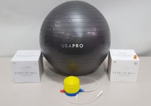 96 X BRAND NEW USA PRO YOGA BALLS - PUMP INCLUDED - ALL IN GREY - ALL IN SIZE 65 CM - IN 8 BOXES