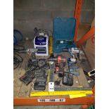 20 PIECE MIXED TOOL LOT CONTAINING 4 GANG 25 M EXTENTION LEAD / 4 X VARIOUS CORDLESS DRILLS IE .