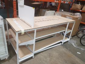 1 X BAY TABLE WITH 2 TIER UNDER SHELVING WOOD BOARDS (0.95m H x 2.22m L x 0.95m W) LOT SELLING