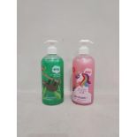 108 MIXED LOT CONTAINING EASY HAND WASH, UNICORN AND SLOTH, 500 ML, 12 IN A PACK, IN 9 PACKS.