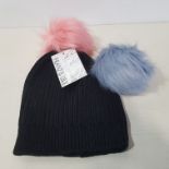 14 X BRAND NEW BLACK LUXURY FRANZ & LILY ADULT WINTER BEANIE HAT WITH FULLY INTERCHANGEABLE POM