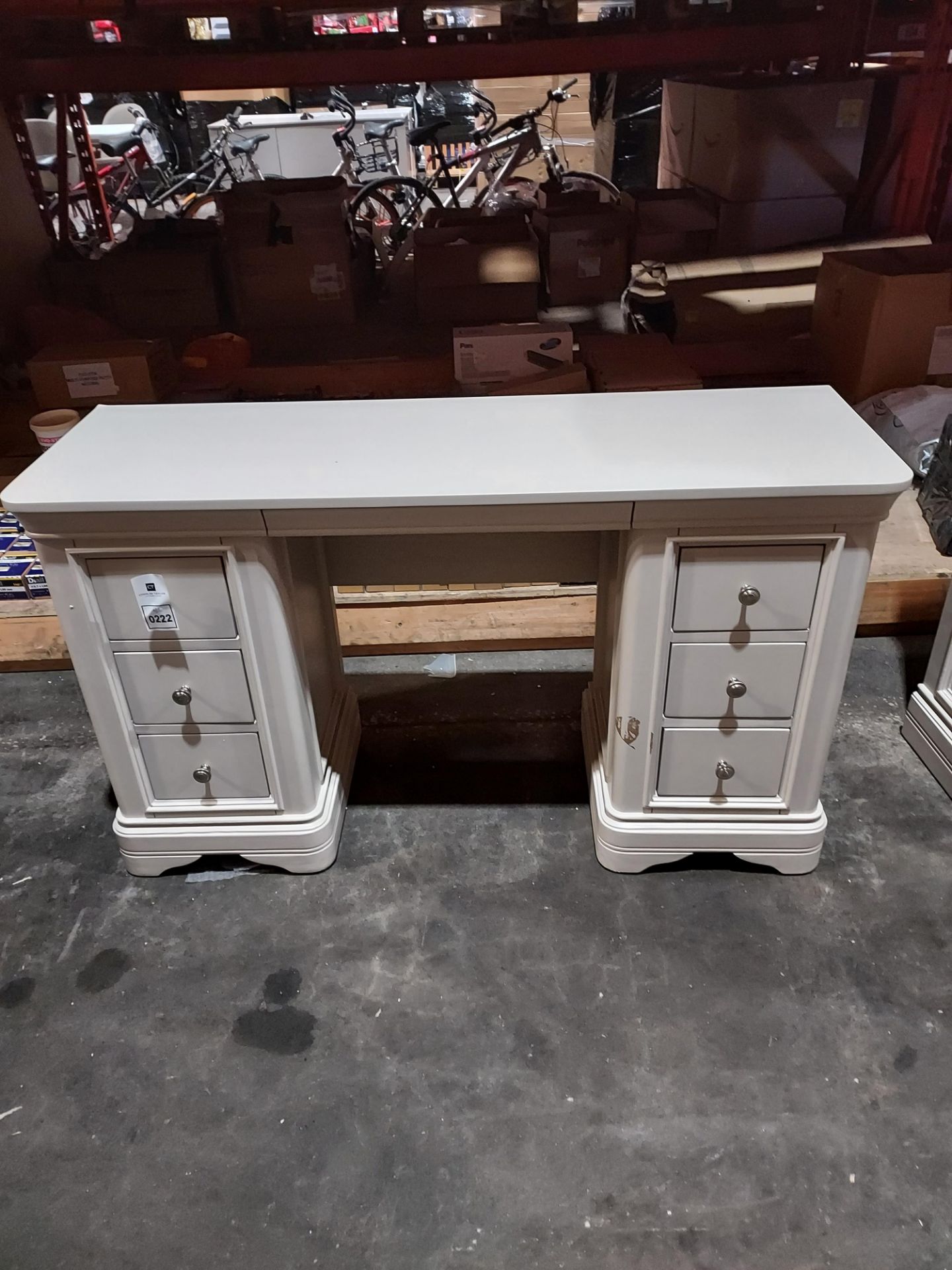 1 X MABEL 6 DRAWER DRESSING TABLE IN TAUPE 130 X 43 X 77CM (PLEASE NOTE CUSTOMER RETURNS AND TAPE