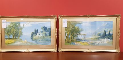 2 X HERMANN RUOSHLI PRINTS TITLES: MEDITATION & ONE UNKNOWN LADY OVERLOOKING LAKE & LADY OVERLOOKING