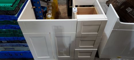 1 X SINK VANITY UNIT IN WHITE WOOD 90 X 46 X 86CM (PLEASE NOTE CUSTOMER RETURNS)