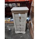 1 X MABEL 5 DRAWER TALLBOY IN TAUPE 56 X 43 X 125CM (PLEASE NOTE CUSTOMER RETURNS)