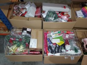 200+ PIECE CHRISTMAS LOT CONTAINING GIFT WRAP ORGANISER , ELF STOCKING , FROSTED LED WREATH, GONK