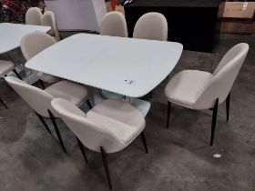 1X LAZZARO EXTENDABLE DINING TABLE UNEXT 160CM X EXT 200CM - 90CM WIDTH -WITH 6 BEIGE CHAIRS -