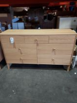 1 X 7 DRAWER CHEST OF DRAWERS IN LIGHT OAK 140 X 44 X 84CM (PLEASE NOTE CUSTOMER RETURNS AND MISSING