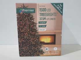 6 X PREMIER 1500 LED TREEBRIGHTS 37.5 M LIT LENGTH - MULTI ACTION - GREEN CABLE - VINTAGE GOLD