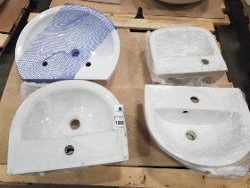 4 X BRAND NEW VARIOUS WASH BASINS TO INCUDE 2 X ARMITAGE SHANKS ( E893501) / 1 X IDEAL STANDARD (