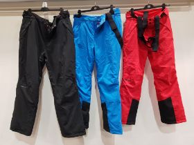 3 X MIXED SKI PANTS LOT CONTAINING 3X NEVICA SKI PANTS IN RED - BLUE - BLACK - IN SIZES S- L -