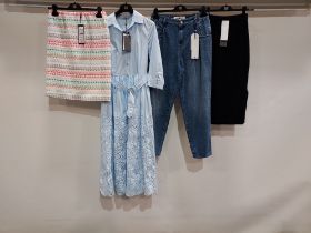 10 PIECE MIXED BRAND NEW RIANI CLOTHING LOT CONTAINING PANTS, JEANS, SKIRTS AND BLOUSES IN MIXED
