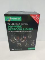 12 X BRAND NEW PREMIER 10 LED MULTI- ACTION PIN WIRE FESTOON LIGHTS WITH 50 WARM WHITE LEDS - 4.5