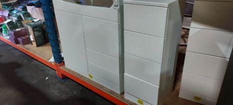 4 PIECE MIXED FURNITURE LOT CONTAINING 3 X GLOSS WHITE SINK VANITY UNIT - 1 X GLOSS WHITE 4 DRAWER