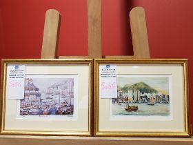 2 X VARIOUS PRINTS PENCIL SIGNED BY TIK LUNG TITLES: VICTORIA HARBOUR, ABERDEEN GOLD COLOURED