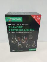 12 X BRAND NEW PREMIER 10 LED MULTI- ACTION PIN WIRE FESTOON LIGHTS WITH 50 WARM WHITE LEDS - 4.5