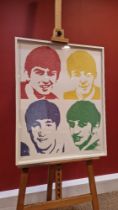 SIR PETER BLAKE : `LOVE ME DO` (THE BEATLES) SILKSCREEN PRINT IN COLOURS WITH DIAMOND DUST PENCIL