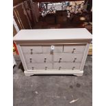 1 X MABEL 7 DRAWER TALL CHEST IN TAUPE 124 X 46 X 86CM (PLEASE NOTE CUSTOMER RETURNS)