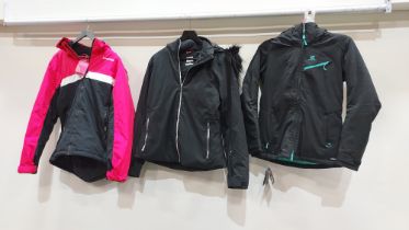 3 X MIXED SKI COAT LOT CONTAINING 1 X SALAMON BLACK SKI COAT SIZE XS WITH TAGS - 1 X NEVICA BLACK