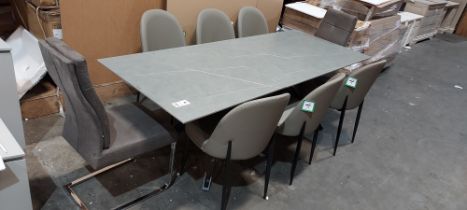 1X KORE EXTENDABLE GRANITE DINING TABLE - - WITH 8 X CHAIRS UNEXTENDED 180CM LENGTH - EXTENDED 230CM