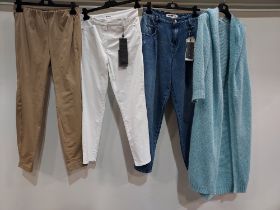 10 PIECE MIXED BRAND NEW RIANI CLOTHING LOT CONTAINING PANTS, JACKET, KNITTED LONG CARDIGAN AND