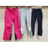 3 X MIXED SKI PANTS LOT CONTAINING 2X JACK WILLS SKI PANTS SIZE 6-14 WITH TAGS - 1X NEVICA SKI PANTS