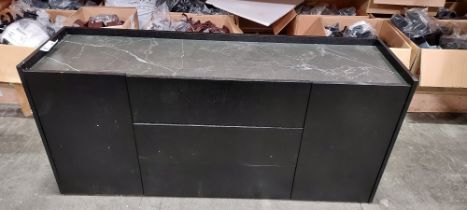 1 X 2 DOOR 3 DRAWER GRANITE TOP SIDEBOARD IN BLACK WOOD EFFECT 161 X 45 X 74CM (PLEASE NOTE CUSTOMER