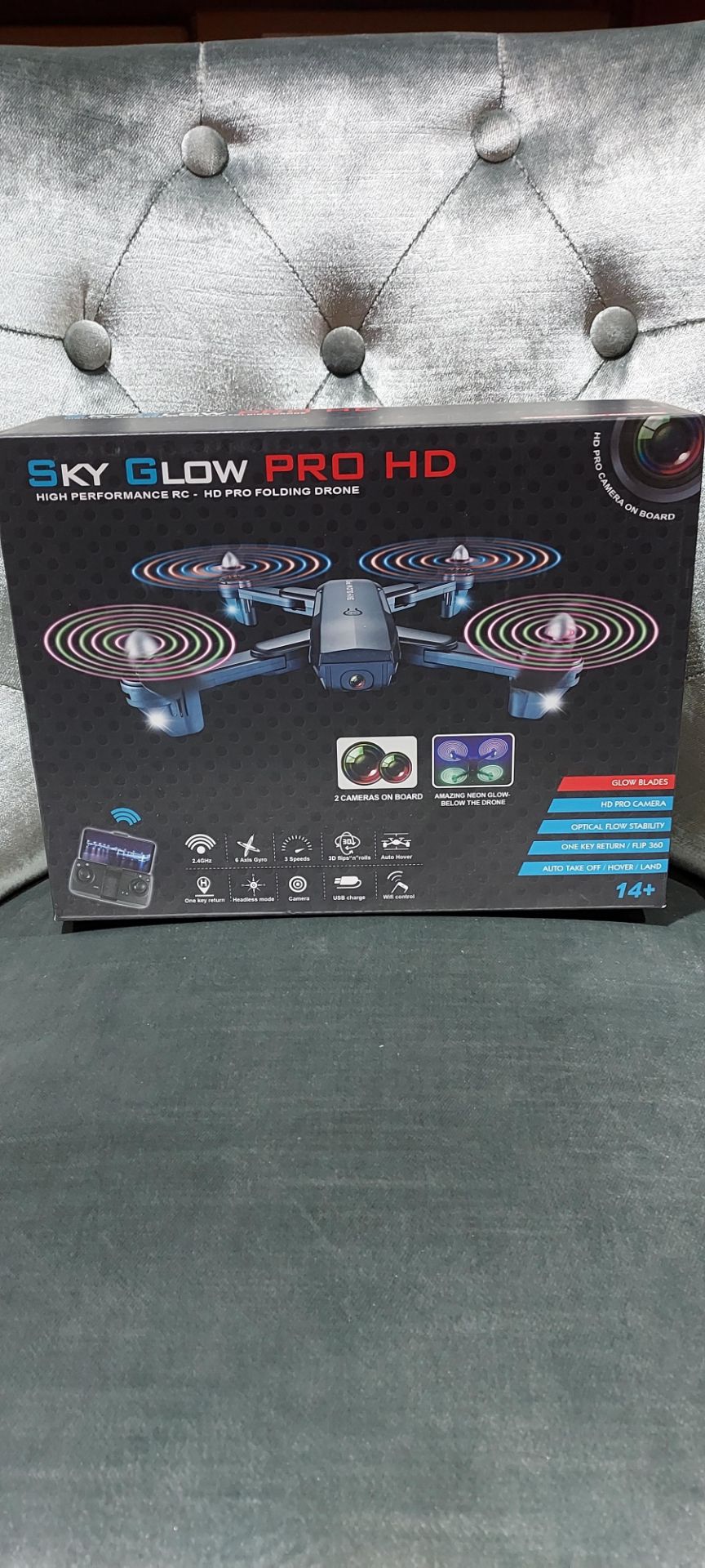 12 X SKY GLOW PRO HD HIGH PERFORMANCE RC - HD PRO FOLDING DRONE - WITH HD PRO CAMERA - GLOW BLADES -