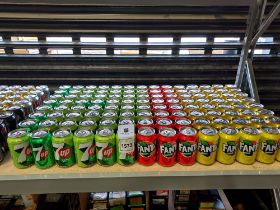 120 X BRAND NEW MIXED 330ML CANS DRINK LOT CONTAINING - FANTA IN VARIOUS FLAVOURS - 7UP -