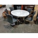 1 X GRANITE TOP ORACLE DINING TABLE 1300MM DIAMETER WITH 6 X LEATHER GREY DINING CHAIRS (PLEASE NOTE