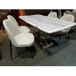 1 X GRANITE TOP TREMMEN DINING TABLE 1600 X 900MM WITH 4 X LEATHER CREAM DINING CHAIRS (PLEASE