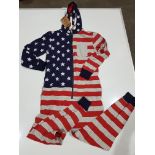 10 X BRAND NEW MEN'S DEZ AMERICAN FLAG ONESIE IN SIZES M AND L (TOTAL RRP £499.90)