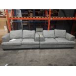 2 X 2 SEATER GREY SOFAS - PLEASE NOTE CUSTOMER RETURNS - SCRATCHED LEGS