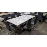 1 X GRANITE TOP COLOSSUS DINING TABLE IN GREY (SIZE 2000 X 1000mm) WITH 6 X LEATHER DINING CHAIRS (