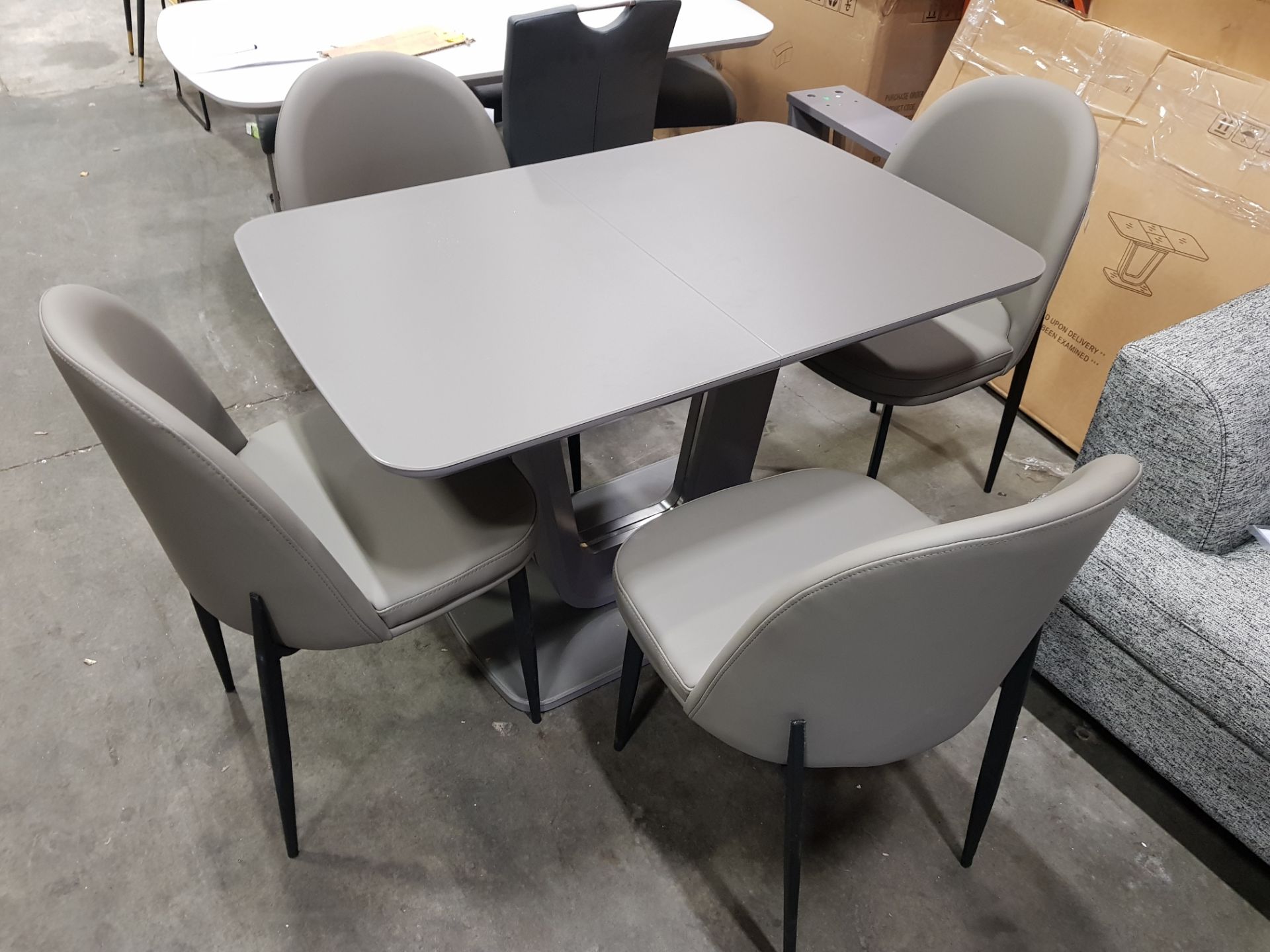 1 X LAZZARO DINING TABLE IN GRAPHITE GREY EXTENDING 1200/1600 X 800mm WITH 4 X GREY LEATHER DINING