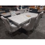 1 X GRANITE TOP OTTAVIA DINING TABLE IN GREY/WHITE (SIZE 2000 X 1000mm) WITH 6 X VELVET DINING