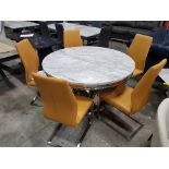 1 X GRANITE TOP ARTURO DINING TABLE IN GREY (DIAMETER 1300mm) WITH 5 X DINING LEATHER CHAIRS (PLEASE