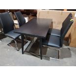 1X WOOD DINING TABLE IN BLACK 1200MM X 700MM WITH 4 X LEATHER BLACK DINING CHAIRS (PLEASE NOTE