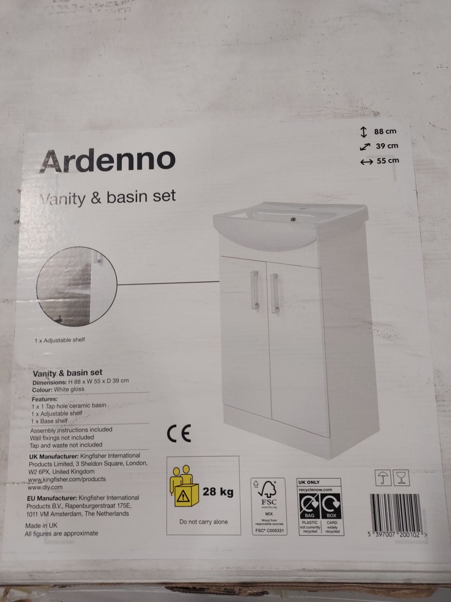 10 X BRAND NEW ARDENNO VANITY AND BASIN SET IN GLOSS WHITE - 88X39X55CM - BQFTP0654 - PLEASE NOTE - Image 2 of 2