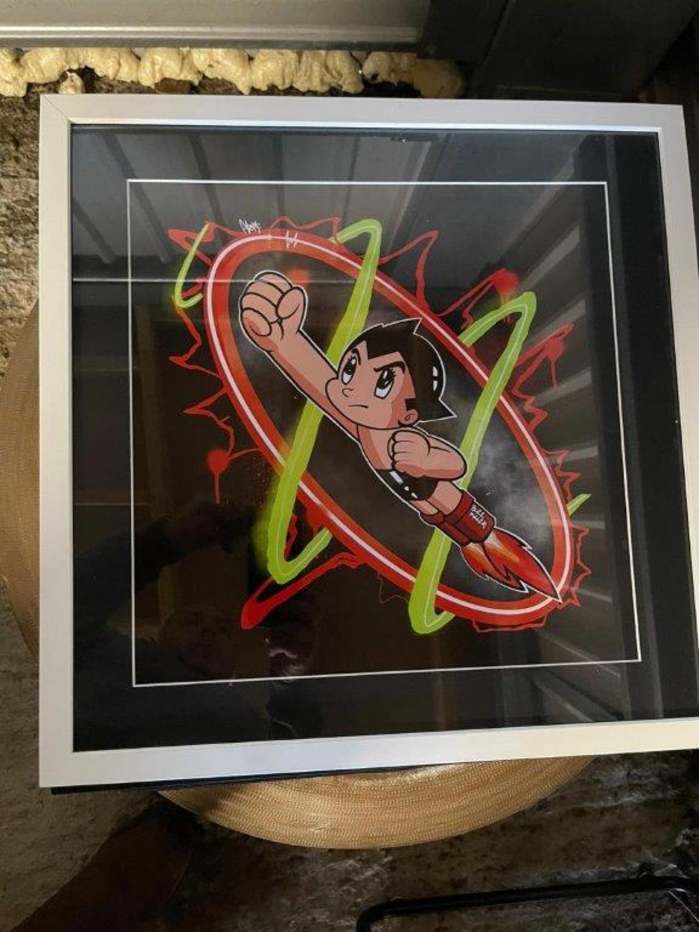 CARTOON STYLE BOY WITH JET FEET BY UNKNOWN ARTIST IN FRAME **COLLECTION FROM CROYDEN NO PACKAGING