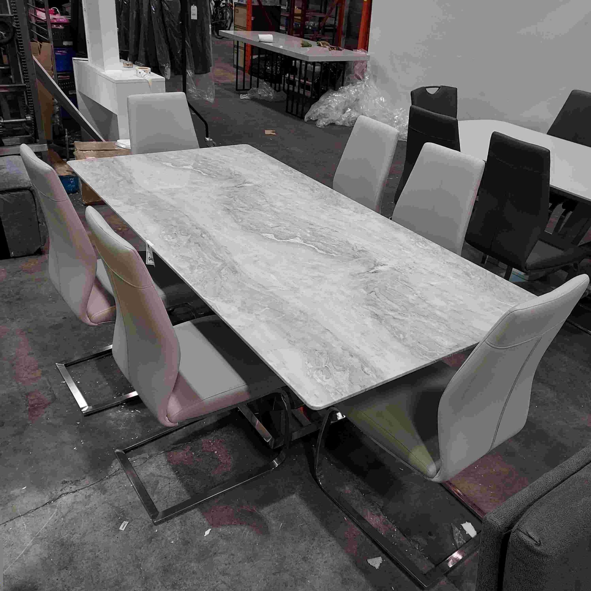 1 X GRANITE TOP TREMMEN DINING TABLE IN MILAN GREY ( L 200 CM X W 100 CM X H 77 CM ) WITH 6 FAUX