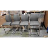 4 X FAUX LEATHER GREY BAR STOOLS WITH CHROME BASE ( PLEASE NOTE THIS CUSTOMER RETURNS )